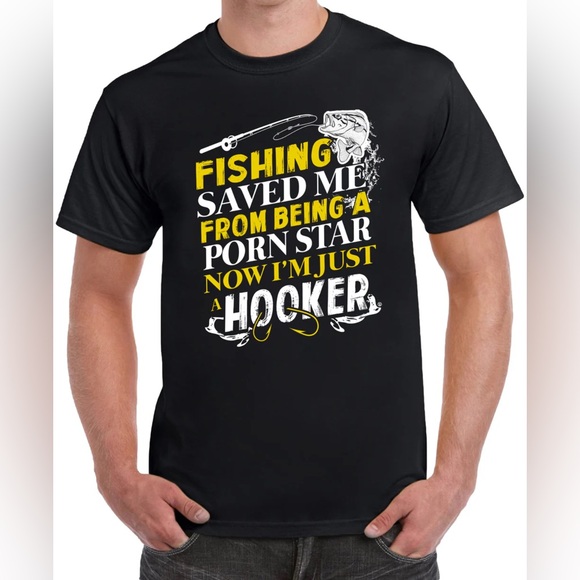 Funny Saying Black Crew Neck Short Sleeve T Shirt Fishing Save Me From. See pics - Picture 1 of 7